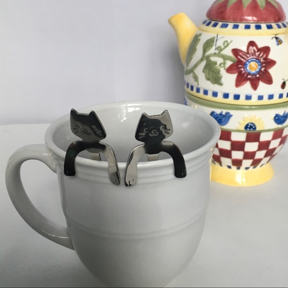 Cat Spoons Tea Spoons Stirrers Cup Hugging Kitty Cats Stainless Steel 2 PC Set - Picture 13 of 16